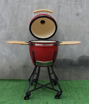 17 Inch Keramische BBQ Kamado Royal Rode Kleur 44cm Keukengerei Zwart Gecoat IJzer