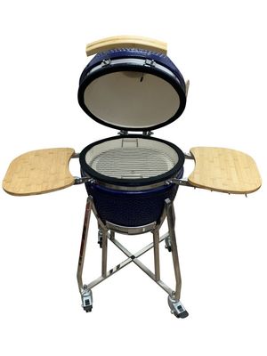 Keramiek 18 Inch Kamado Grill Blauwe Kleur 48cm Met Kar En Zijtafels