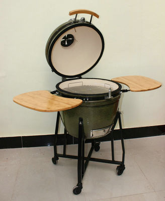 Keramische Kamado Grill 23 Inch Outdoor Houtskool Tropische Groene Kleur 59Cm Met Kar En Bijzettafels