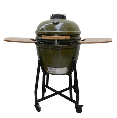 Keramische Kamado Grill 23 Inch Outdoor Houtskool Tropische Groene Kleur 59Cm Met Kar En Bijzettafels