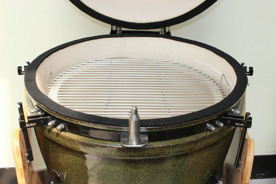 Keramische Kamado Grill 23 Inch Outdoor Houtskool Tropische Groene Kleur 59Cm Met Kar En Bijzettafels