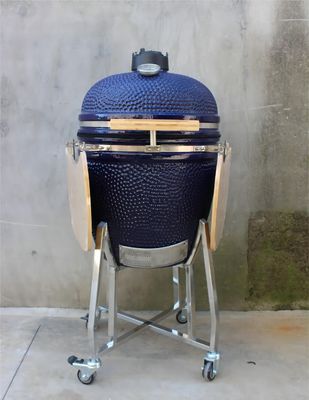 Outdoor keramische houtskoolgrill 22 inch marinekleur met kar en bijzettafels