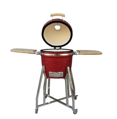 Kamado 15 Inch Houtskool Keramiek Roker Rode Kleur 39cm Met Kar En Bijzettafels