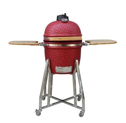 RVS Keramiek 15 Inch Kamado Grill Rode Kleur 39cm Met Kar En Zijtafels