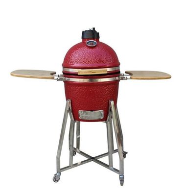 Kamado 15 Inch Houtskool Keramiek Roker Rode Kleur 39cm Met Kar En Bijzettafels