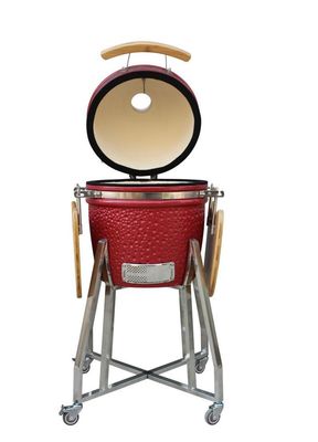 RVS Keramiek 15 Inch Kamado Grill Rode Kleur 39cm Met Kar En Zijtafels