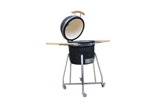 Buiten glanzend zwarte kleur 15 kamado-stijl keramische grill 39 cm met kar en bijzettafels