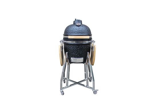 Buiten glanzend zwarte kleur 15 kamado-stijl keramische grill 39 cm met kar en bijzettafels